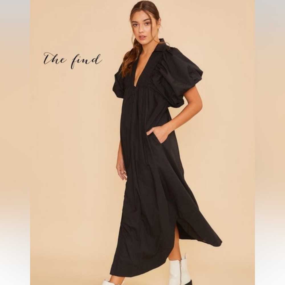 Deep Navy High Low Puff Sleeve dress